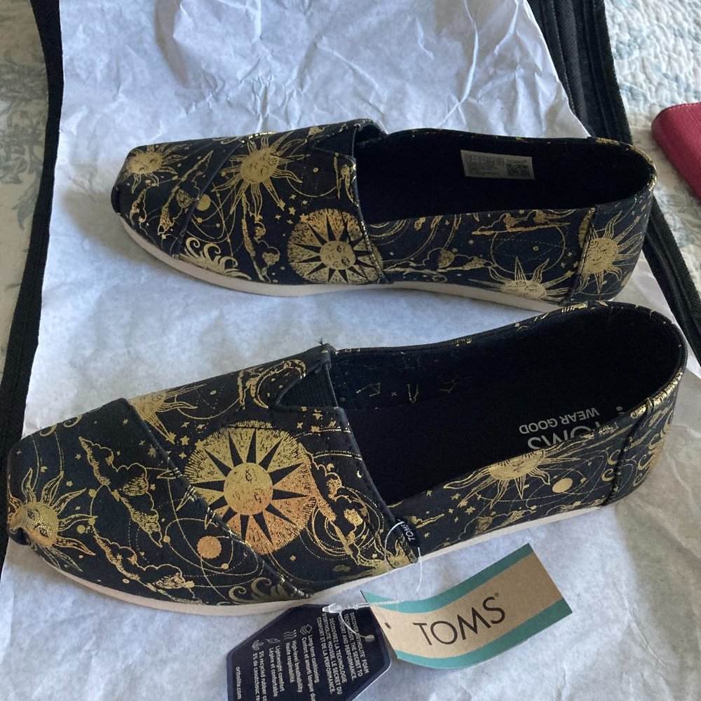 Tom's Alpargata - Gold Foil Lunar Sky, Size 8